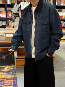 American Style Heavyweight Pure Cotton Mens Denim Jacket Early Autumn Vintage Detroit Coat Collar Workwear Baseball Uniform