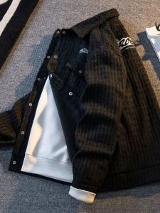 American Classic Style Shirt Baseball Uniform Mens Heavy Weight Retro Knitting Outwear Spring and Autumn Trendy Handsome Workwear Shirt