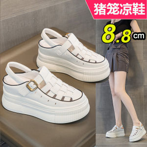 รองเท้าแตะผู้หญิงสไตล์โรมันแบบถัก ทรงหัวมน พื้นหนา รองเท้าส้นสูงเพิ่มความสูง สไตล์ใหม่ปี 2025 รองเท้าแตะส้นแบนแบบสวมสบาย