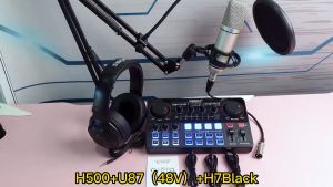 Siborie Siap COD H500+U87(48V)+H7 Paket Komplit Sound Card Mic Headphone Peralatan Streaming Langsung Teratas Full Set