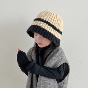 Korean Style Knitted Woolen Fisherman Hat Autumn Winter Thickened Windproof Warm Bucket Cap for Babies Boys Girls Casual Flat Brim Hat