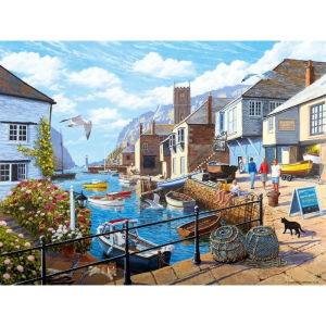 Harbor Town Jigsaw Puzzle 500/1000/1200/2000PCS Fishing Boats Clock Tower Strolling Seaside Landscape Home Wall Art Adults Gift