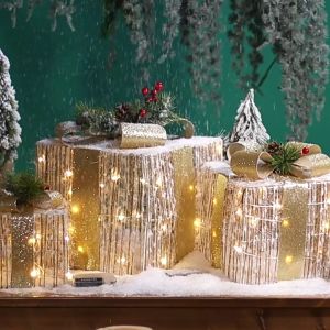 Luminous Christmas Gift Box Wrought Iron Pile Ornaments Christmas Decorations