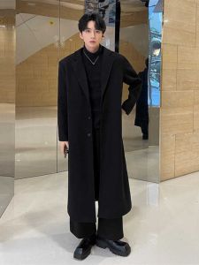Extra Long Winter Thickened Warm Woolen Mens Coat Over-Knee Autumn Winter Style Youth Trendy Loose Style Windbreaker Jacket