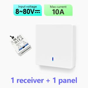 WenQia 433Mhz Wireless Remote Control Light Switch Pump Switch DC 8V-80V 10A Relay 86 Wall Panel Switchfor LED Pumps Fan Electric Lock
