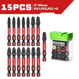 Geinxurn 15 PCS 2 Impact Pozi Screwdriver Bits Set S2 Steel Multi Driver Bits with Storage Colorful Box(Green)