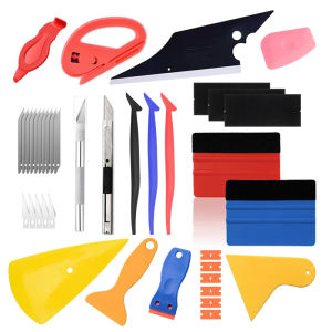 Car Film Wrapping Tool Kit Window Tinting Tools Vinyl Wrap Felt Squeegee Wrap Stick Vinyl Cutter Utility Knife Plastic Scraper