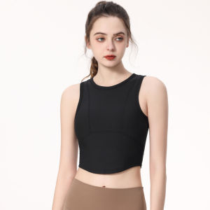 Miketi Womens Sports Vest with Chest Pad Yoga Running Fitness Sleeveless Quick Dry Breathable Polyester Waist-Length