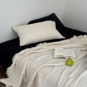 Melan Colored 4-Layer Cotton Lace Fringe Blanket
