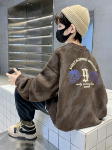 Fleece Lined Hoodie Sweatshirt round Neck Pullover Base Layer Shirt Warm Cool Boys Inner Wear Childrens Autumn Winter Kids Clothes