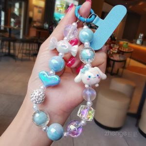 สายรัดข้อมือโทรศัพท์แบบสั้น สร้อยข้อมือดีไซน์การ์ตูน ลูกปัดเรซิน ลูกปัดคริสตัล หัวเข็มขัด กระเป๋าใส่โทรศัพท์แบบป้องกันการตกหล่น