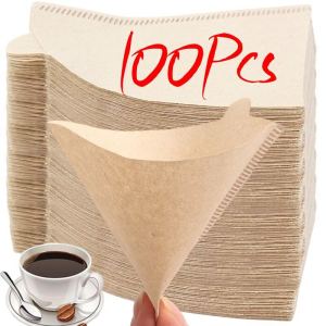 100pcs Drip Filter Paper / Hand-Poured Coffee Filters / Espresso Machine Mocha Pot Strainer / Natural Bamboo Fibers - for Barista Coffee Brewing