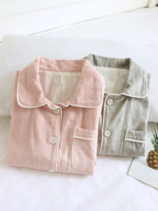 Japanese Solid-Color Pajamas Class a Kids Spring/Summer Thin Pure Cotton Double-Layer Gauze Long Sleeves Boys and Girls Cotton Homewear