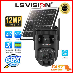 LS VISION UBOX 6K 2 Screen WIFI/4G SIM Card CCTV Solar Camera 12MP 60X Optical Zoom Bluetooth PIR +Ai humanoid Detection Alarm Dual-video Linkage Automatic Tracking Outdoor Full Color Night Vision Two-Way Audio IP Cameras