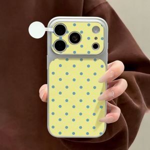 Green Red Polka Dots Pattern Large Window Leather Phone Case For iPhone 17 Pro Max 11 12 13 14 15 16 Pro Max Cover With Lanyard