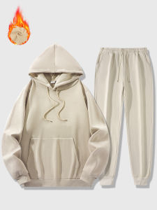 Mens Sports Suit Autumn and Winter Hoodie+pants 2-piece Set Fashionable Solid Color Casual Pullover and Pant Outdoor Sportswear