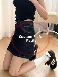Deep Blue Denim A-Line Mini Skirt Womens High Waist Slimming Summer Short Skirt Anti-Light Wrap around Skirt Korean Style Commute