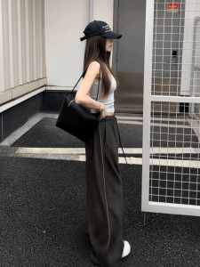 High waist drawstring loose and versatile straight leg sweatpants casual wide leg pants for women