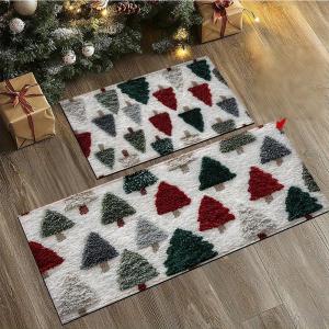 VIKAMA Christmas Bathroom Non slip Mat Machine Washable Bathroom Shower Room Water Absorption Quick Drying Carpet Home Decor