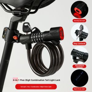 Universal Bicycle Lock with Key and Password Tail Light