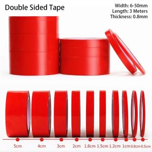 YUNAFIN 3Meters/Roll PET Red Film Double Sided Tape 6-50mm Width Strong Self Adhesive Sticker Tape No Trace Fixed Pasted Tapes For Car Phone Tablet LCD Screen Glass