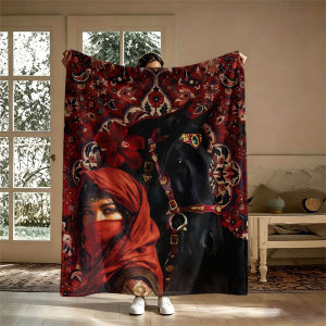 BILIBILI | Arabian Woman Horse Red Flannel Blanket Perfect for Sofa Office Bed Travel Sleep Read Relax Camping Four Season Use