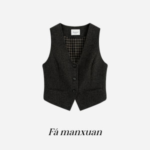 FAMANXUAN | Vintage Intellectual Style Wool Tweed Waistcoat 2025 Winter New