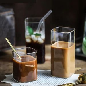 Cốc Thủy Tinh Trong Suốt Vuông Thân Thiện Với Môi Trường Drinkware Cho Đồ Uống Lạnh Cà Phê Nóng Bia Rượu - Dụng Cụ Uống Nước Tại Nhà Hiện Đại