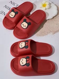 Red Thick Bottom Couples Slippers Cartoon Mice Head Anti-Slip Bathroom Home Shoes Wedding Gift Comfortable Home Slippers