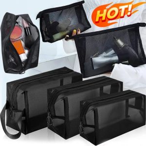3Pcs Mesh Clear Cosmetic Bags Small Large Black Makeup Bag Portable Travel Toiletry Organizer Case Lipstick Storage Pouch