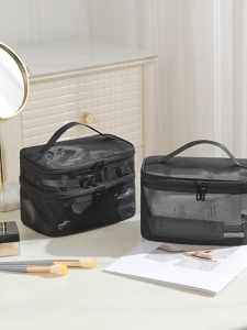 [SG STOCKS] Mesh Make-Up Cosmetic Pouch / Single or Double Layer / Large Capacity Bag with Compartments / Toiletries Bag