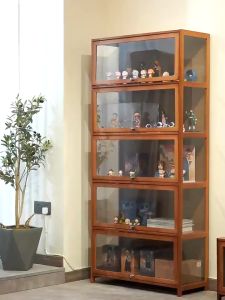 【On Hand】LACCO HUG Bamboo Display Cabinet High Quality 4/5Layers With Glass Acrylic Transparent Living Room Cabinet Shelf Organizer Bookshelf