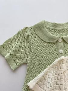 Summer Baby Dress 9M-4T Hollow-out Diamond Pattern Baby Girls Knit Dress Sweet Thin Ventilate Childre Clothes