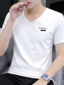 Áo Thun Nam Cotton Nguyên Chất Mùa Hè Dáng Rộng Cổ Chữ V in Họa Tiết Thể Thao Thường Ngày Tay Ngắn Thoải Mái Thoáng Khí