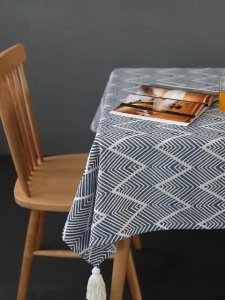 Sleek Tablecloth Linen Blend Japanese Living Room Dining Table Tassel Rectangular Fade Resistant Washable Tablecloth