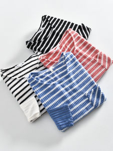 Áo Thun Dệt Kim Dài Tay Rộng Rãi Kẻ Sọc Mùa Thu Mới Cho Nữ Cổ Tròn Thường Ngày Dài Vừa Phải Polyester 96% Spandex 4%