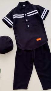 Setelan Baju Koko Anak Laki laki Hitam Putih Lengan Panjang dan Pendek Usia 0 - 9 Tahun