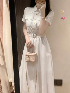 Y6Y | French Style White Shirt Dress Women Summer New Fashion Slimming High Waist Long Skirt Casual High Waist Polyester Fiber Dress
