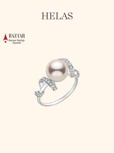 Helas | High Luster Akoya Pearl Diamond 18K Gold Wedding Ring