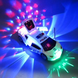 360° Rotating Police Car Toy with Sound & Light Electric Automatic Openable Doors Educational Vehicle Toy for Kids Children