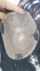 TSE Men Hair Wig Piece Fashion Full Hand-knitted 100% Real Hair Replacement Block Head Top Hair Replacement Invisible Covering White Hair YZ001