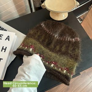 TONGGUMO | Autumn Winter Fair Isle Style Knit Cap for Extra Large Heads Ear Warmer