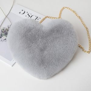 Trendy Fashion Plush Heart Shaped Bag Women Chain Crossbody Bag Artificial Fur Single Shoulder Coin Purse Gift for Women