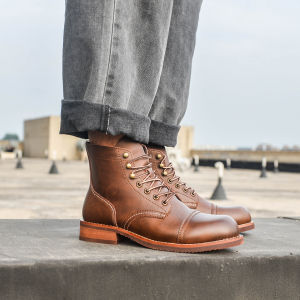American Retro Genuine Leather Mens Casual Mid-top Martin Boots