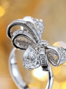  18k Gold Lab Diamond Bow & Pear Drop Engagement Ring | Lab Diamond Pear Drop Ring | Full Diamond Bow Jewelry | Luxury Halo Diamond Ring | Daily Wear Sparkling Bow Ring 18K金满钻蝴蝶结水滴钻培育钻石戒指