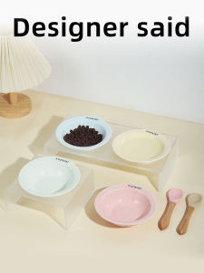 Ceramic Acrylic Cat Bowl High Leg Neck Protector Cat Food Water Bowl Dual Bowl Kittens Anti-Black Chin Food Tray Slow Feeder