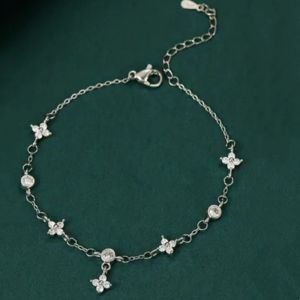 anenjery | ANENJERY Shiny Zircon Flower Design Bracelet for Women Fashion Simple Chain Bracelets Wedding Jewelry