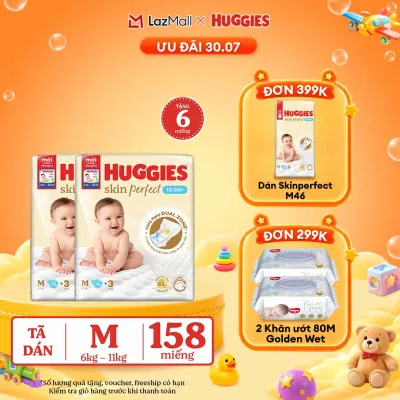 [30.7 QUÀ TẶNG ĐƠN 0Đ] [Tặng thêm 6 miếng tã] Combo 2 Tã dán Huggies Skin Perfect Super Jumbo M76 miếng