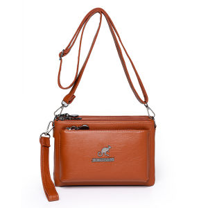 Fashionable Soft Leather Multi-Layer Small Bag Womens Crossbody Phone Pouch Casual Style Single Shoulder Slant Carry Bag