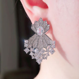 SEQUITO Noble Women Ear Accessories Yellow Golden Plated Micro Pave Sparkly AAAAA Cubic Zircon Skirt Shape Drop Long Earrings for Brides Wedding SE963